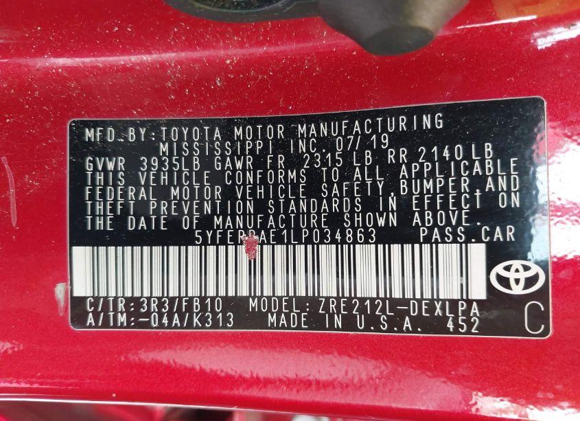 Photo 9 of 2020 Toyota Corolla LE (VIN 5YFEPRAE1LP034863)