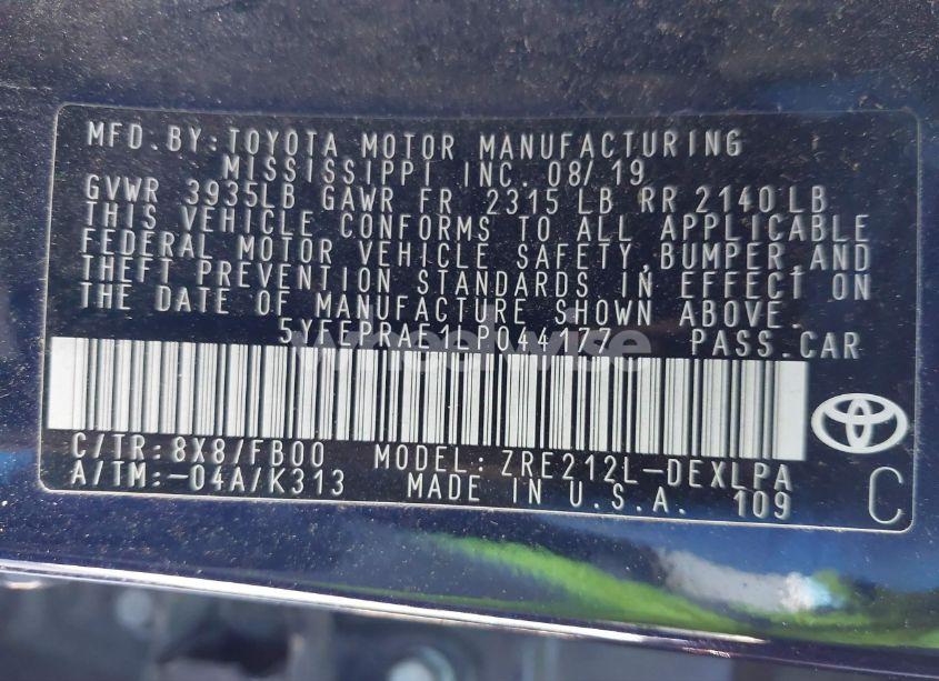 Photo 9 of 2020 Toyota Corolla LE (VIN 5YFEPRAE1LP044177)