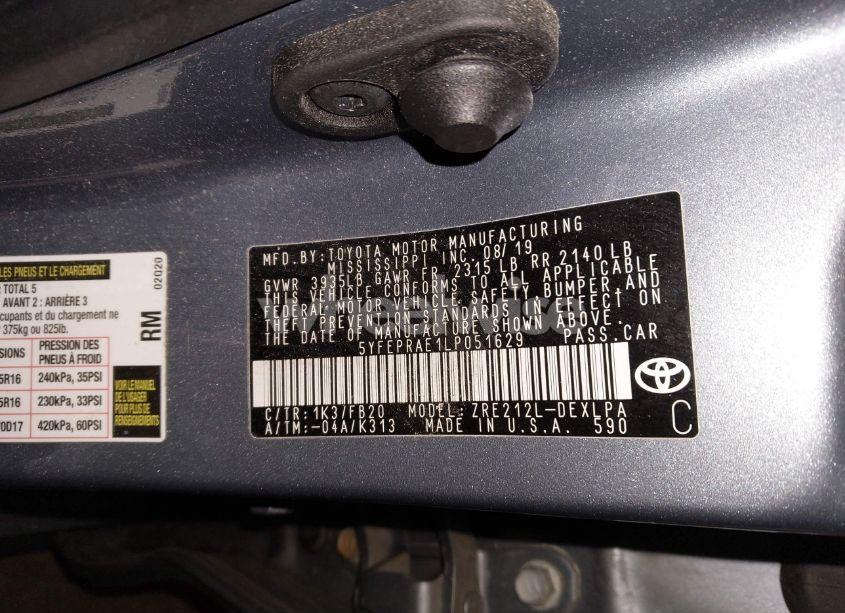 Photo 9 of 2020 Toyota Corolla LE (VIN 5YFEPRAE1LP051629)