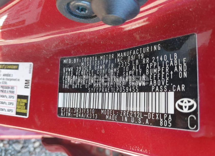 Photo 9 of 2020 Toyota Corolla LE (VIN 5YFEPRAE1LP059455)