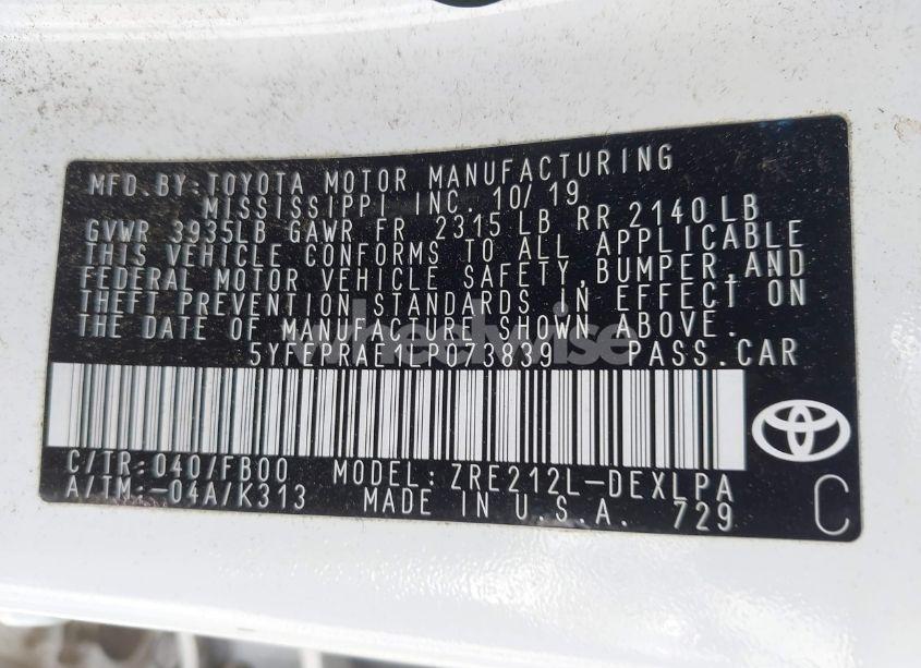 Photo 9 of 2020 Toyota Corolla LE (VIN 5YFEPRAE1LP073839)