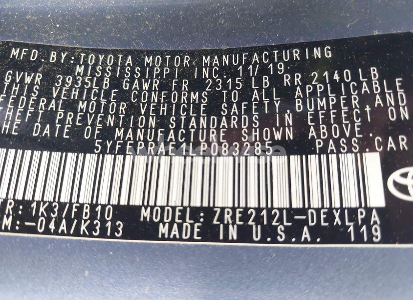 Photo 9 of 2020 Toyota Corolla LE (VIN 5YFEPRAE1LP083285)