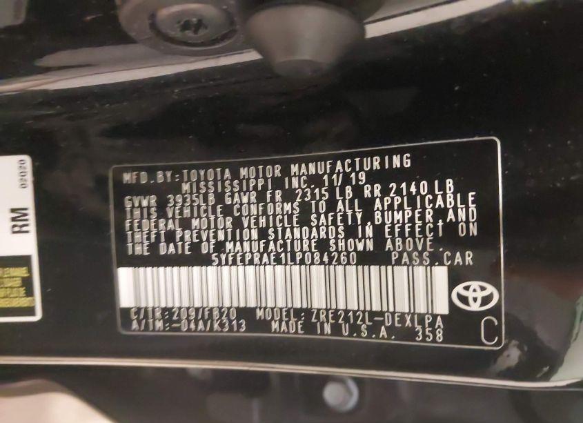 Photo 9 of 2020 Toyota Corolla LE (VIN 5YFEPRAE1LP084260)