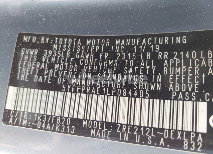 Photo 9 of 2020 Toyota Corolla LE (VIN 5YFEPRAE1LP084405)