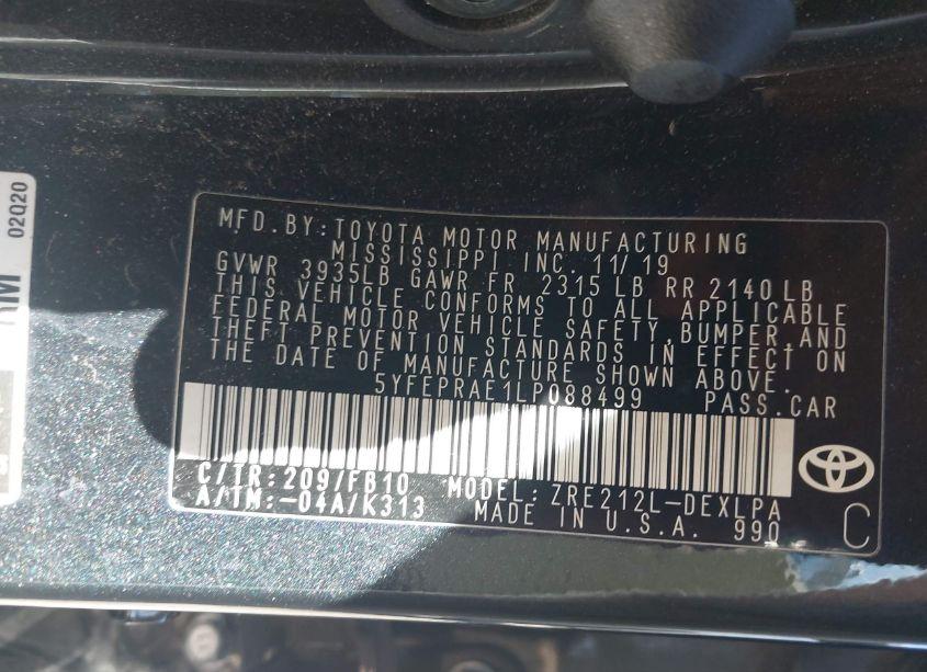 Photo 9 of 2020 Toyota Corolla LE (VIN 5YFEPRAE1LP088499)