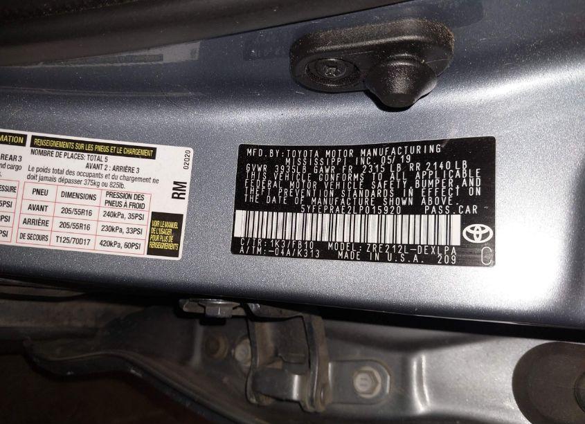 Photo 9 of 2020 Toyota Corolla LE (VIN 5YFEPRAE2LP015920)