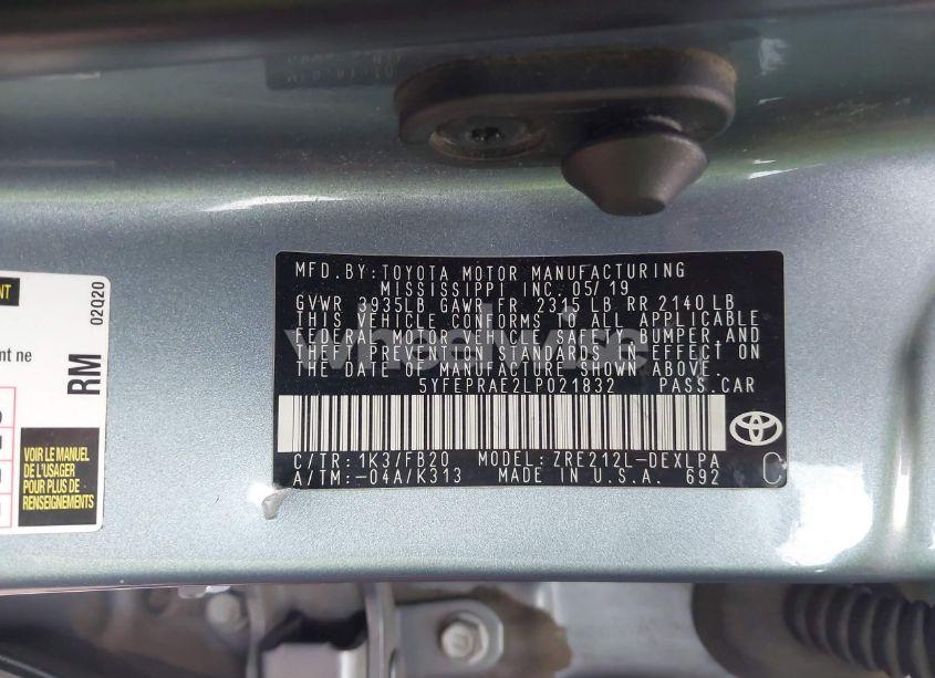 Photo 9 of 2020 Toyota Corolla LE (VIN 5YFEPRAE2LP021832)