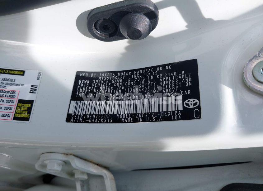 Photo 9 of 2020 Toyota Corolla LE (VIN 5YFEPRAE2LP079021)