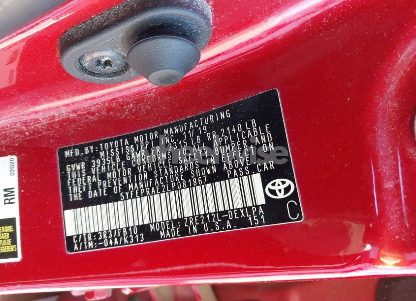 Photo 9 of 2020 Toyota Corolla LE (VIN 5YFEPRAE2LP081867)