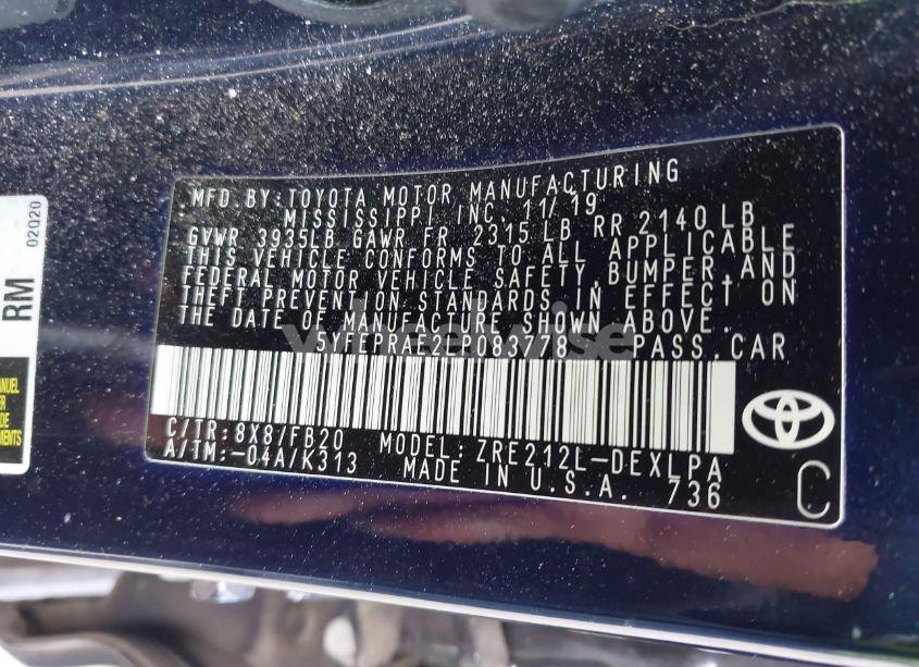 Photo 9 of 2020 Toyota Corolla LE (VIN 5YFEPRAE2LP083778)