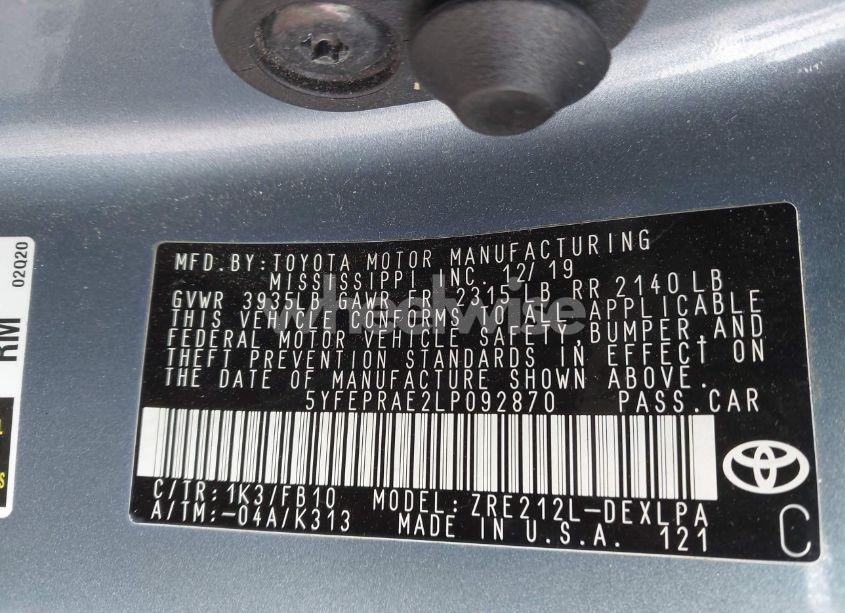 Photo 9 of 2020 Toyota Corolla LE (VIN 5YFEPRAE2LP092870)