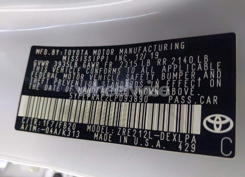 Photo 9 of 2020 Toyota Corolla LE (VIN 5YFEPRAE2LP093890)