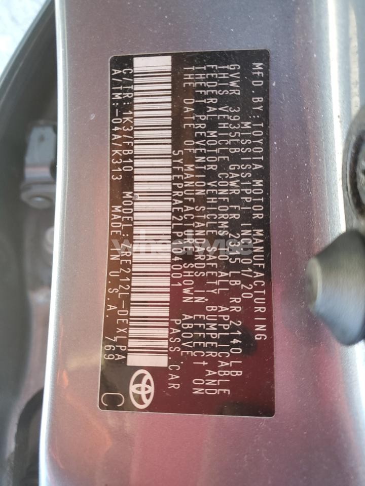 Photo 12 of 2020 TOYOTA COROLLA LE (VIN 5YFEPRAE2LP104001)