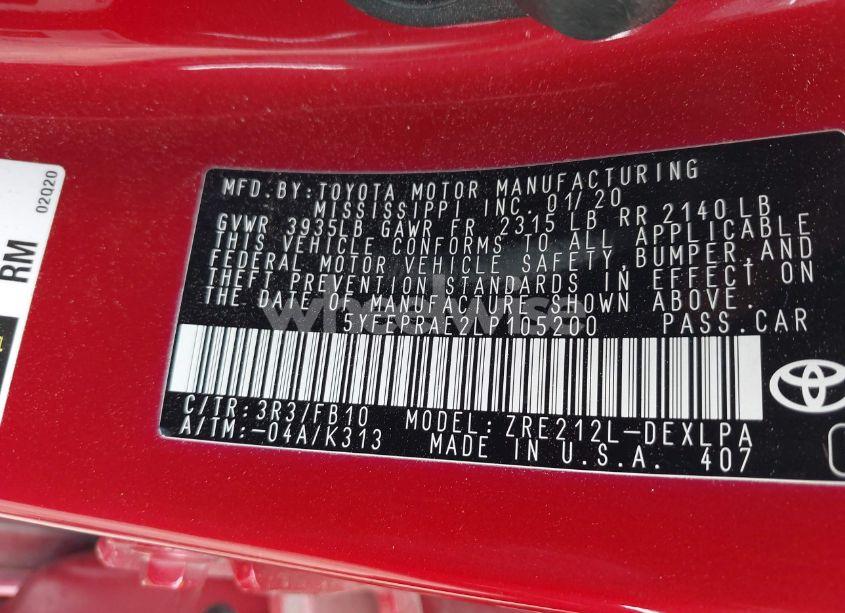 Photo 9 of 2020 Toyota Corolla LE (VIN 5YFEPRAE2LP105200)