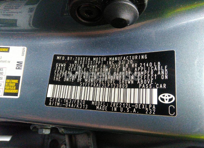 Photo 9 of 2020 Toyota Corolla LE (VIN 5YFEPRAE2LP123809)