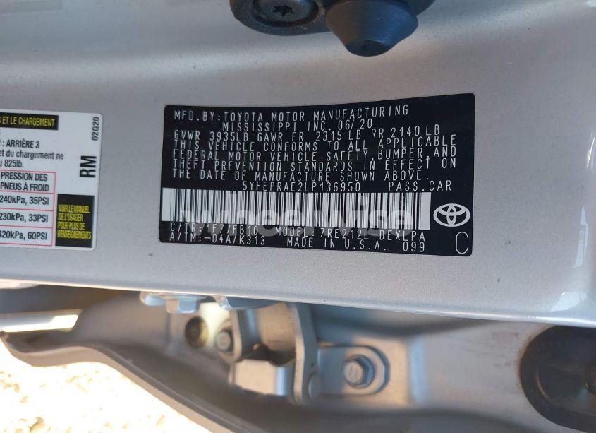 Photo 9 of 2020 Toyota Corolla LE (VIN 5YFEPRAE2LP136950)