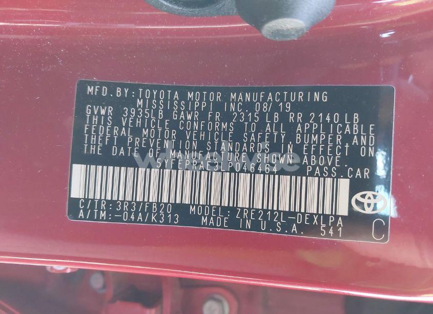 Photo 9 of 2020 Toyota Corolla LE (VIN 5YFEPRAE3LP046464)