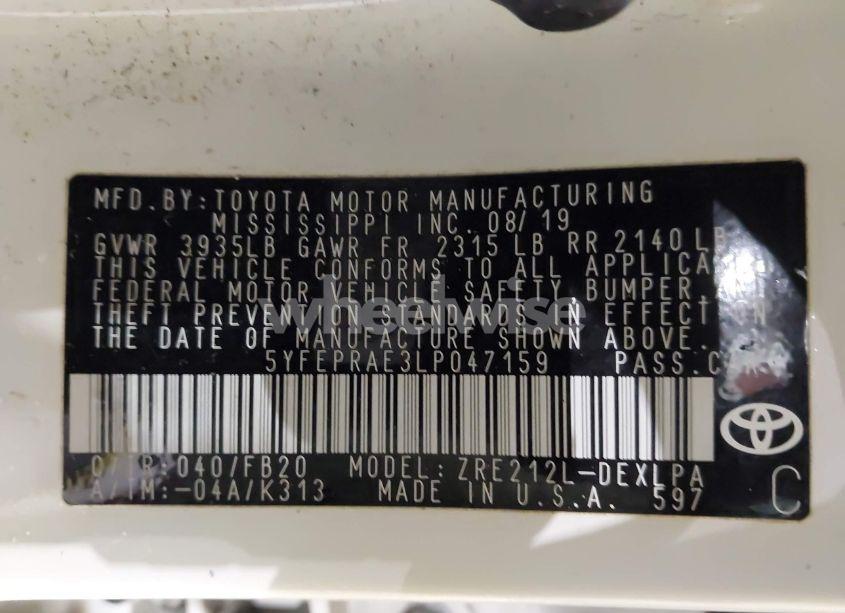 Photo 9 of 2020 Toyota Corolla LE (VIN 5YFEPRAE3LP047159)