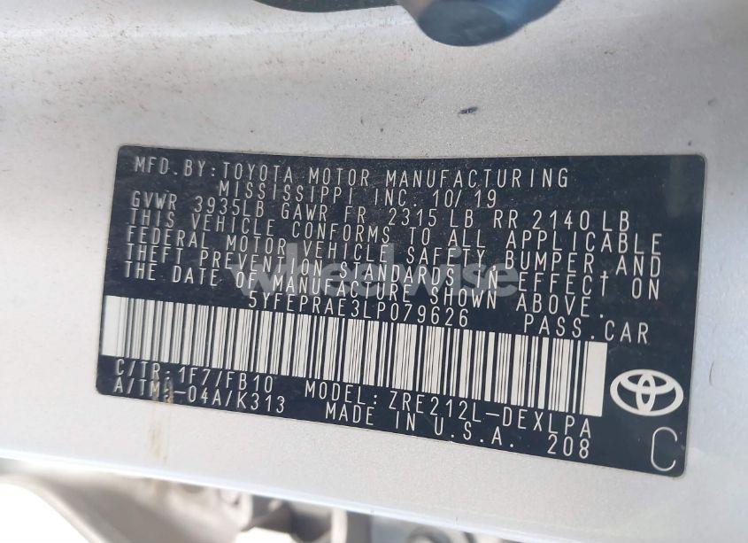 Photo 9 of 2020 Toyota Corolla LE (VIN 5YFEPRAE3LP079626)