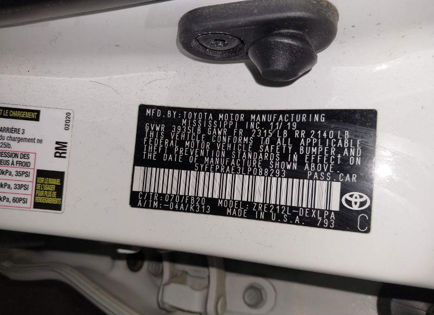 Photo 9 of 2020 Toyota Corolla LE (VIN 5YFEPRAE3LP088293)