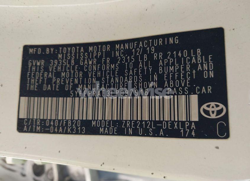 Photo 9 of 2020 Toyota Corolla LE (VIN 5YFEPRAE3LP097916)