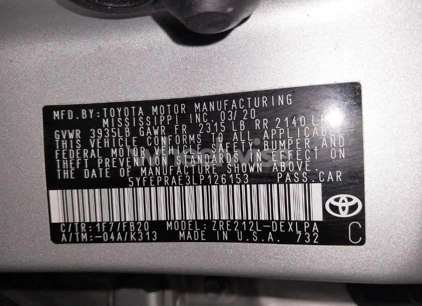 Photo 9 of 2020 Toyota Corolla LE (VIN 5YFEPRAE3LP126153)