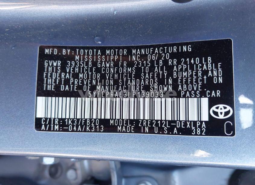 Photo 9 of 2020 Toyota Corolla LE (VIN 5YFEPRAE3LP139033)