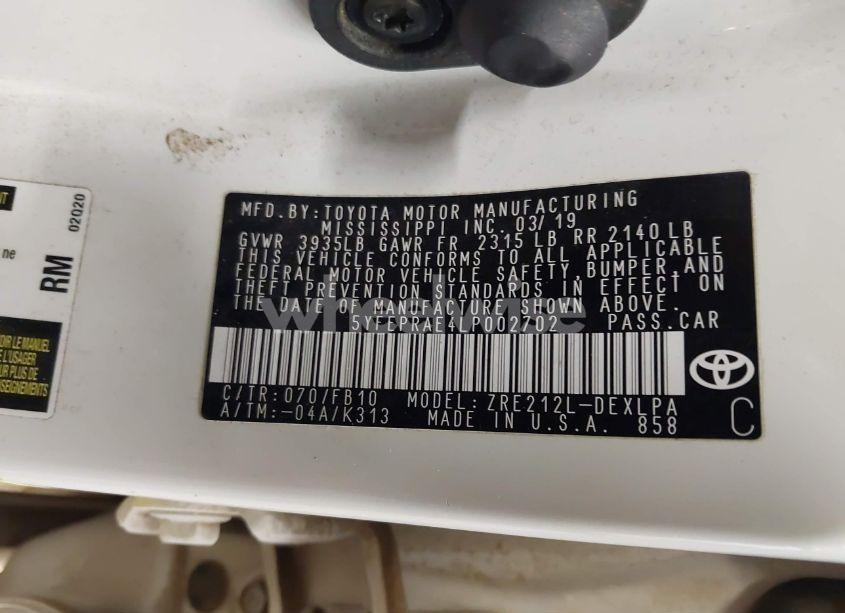 Photo 9 of 2020 Toyota Corolla LE (VIN 5YFEPRAE4LP002702)