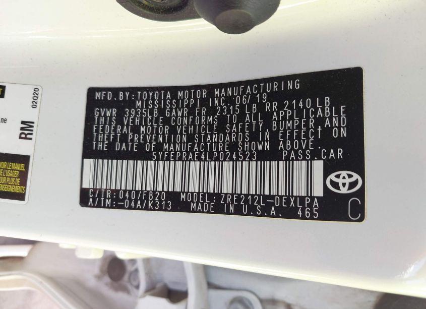 Photo 9 of 2020 Toyota Corolla LE (VIN 5YFEPRAE4LP024523)