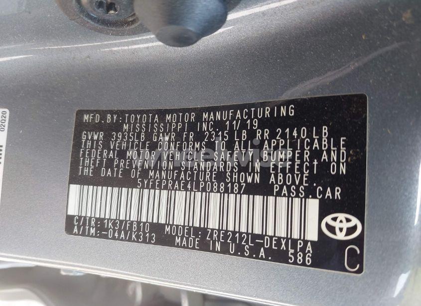 Photo 9 of 2020 Toyota Corolla LE (VIN 5YFEPRAE4LP088187)