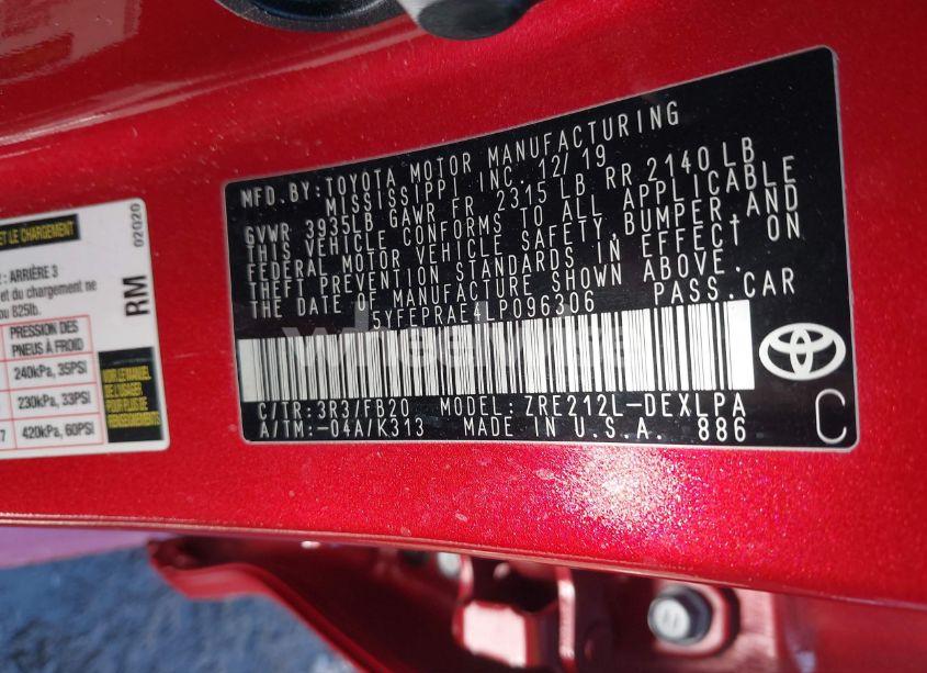 Photo 9 of 2020 Toyota Corolla LE (VIN 5YFEPRAE4LP096306)