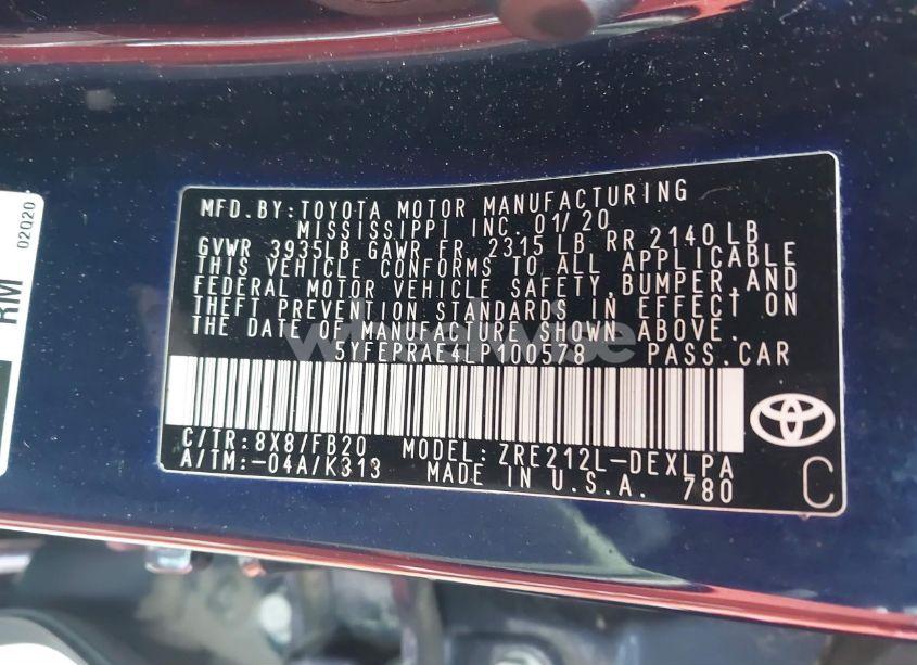 Photo 9 of 2020 Toyota Corolla LE (VIN 5YFEPRAE4LP100578)