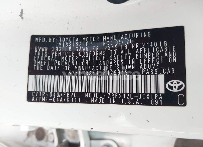 Photo 9 of 2020 Toyota Corolla LE (VIN 5YFEPRAE4LP129949)