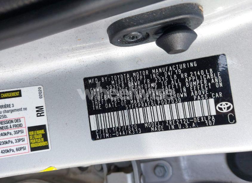 Photo 9 of 2020 Toyota Corolla LE (VIN 5YFEPRAE6LP007030)