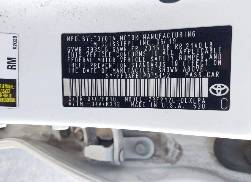 Photo 9 of 2020 Toyota Corolla LE (VIN 5YFEPRAE6LP015452)