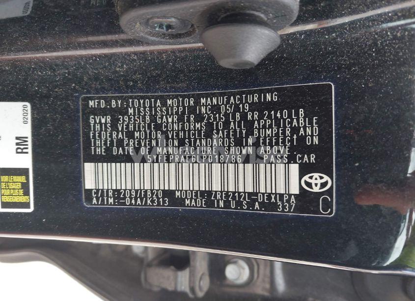 Photo 9 of 2020 Toyota Corolla LE (VIN 5YFEPRAE6LP018786)