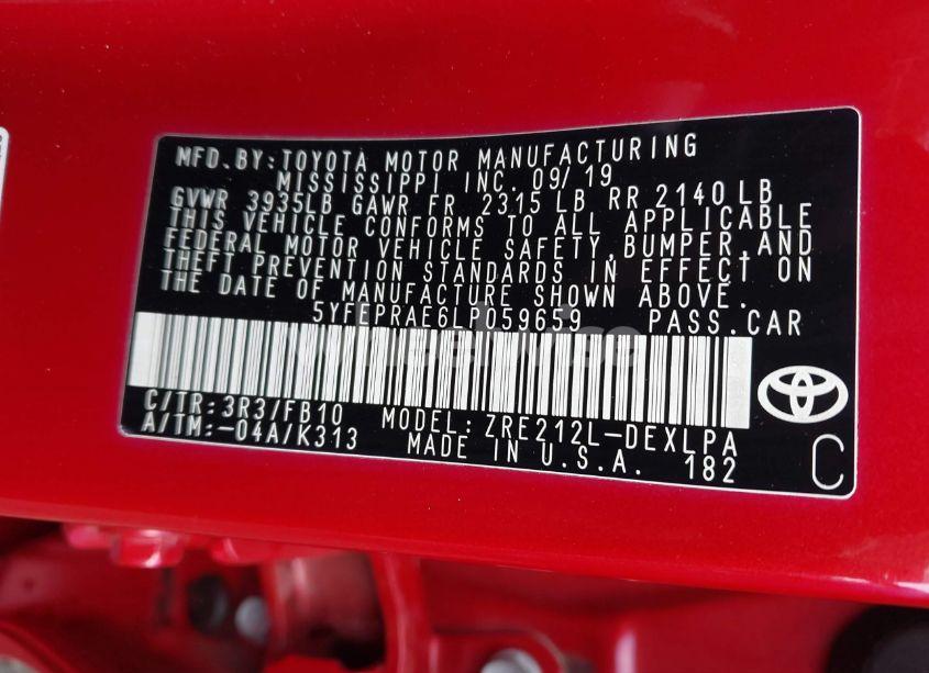 Photo 9 of 2020 Toyota Corolla LE (VIN 5YFEPRAE6LP059659)