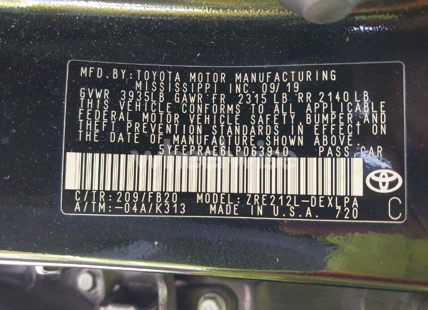 Photo 9 of 2020 Toyota Corolla LE (VIN 5YFEPRAE6LP063940)