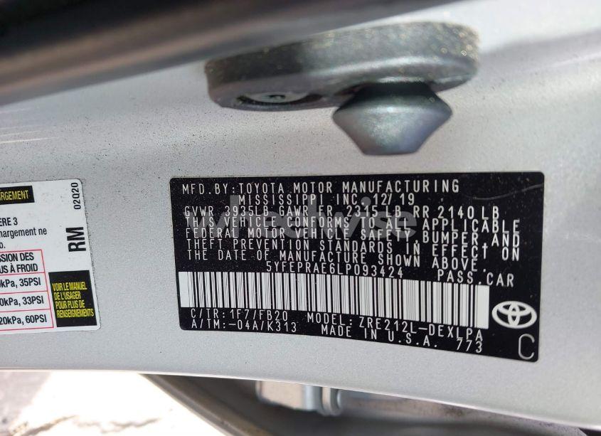 Photo 9 of 2020 Toyota Corolla LE (VIN 5YFEPRAE6LP093424)