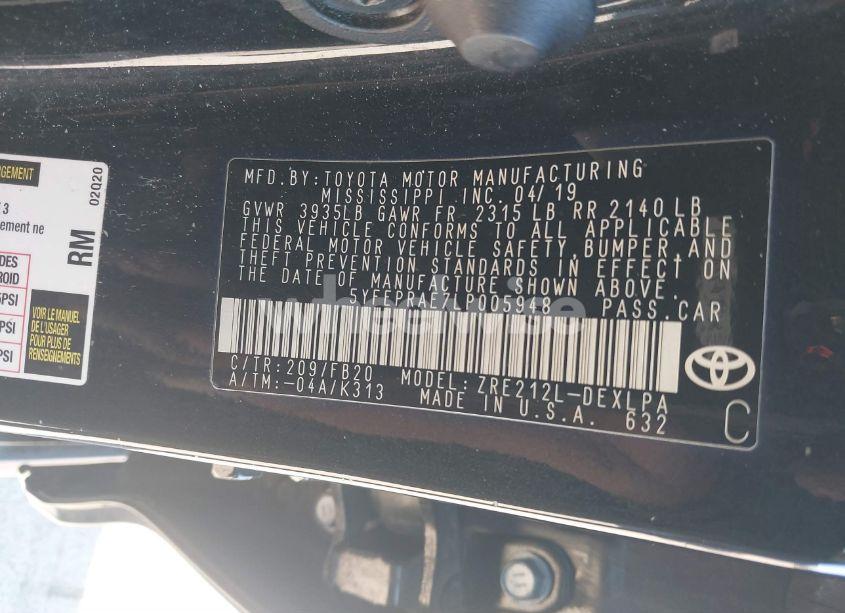 Photo 9 of 2020 Toyota Corolla LE (VIN 5YFEPRAE7LP005948)