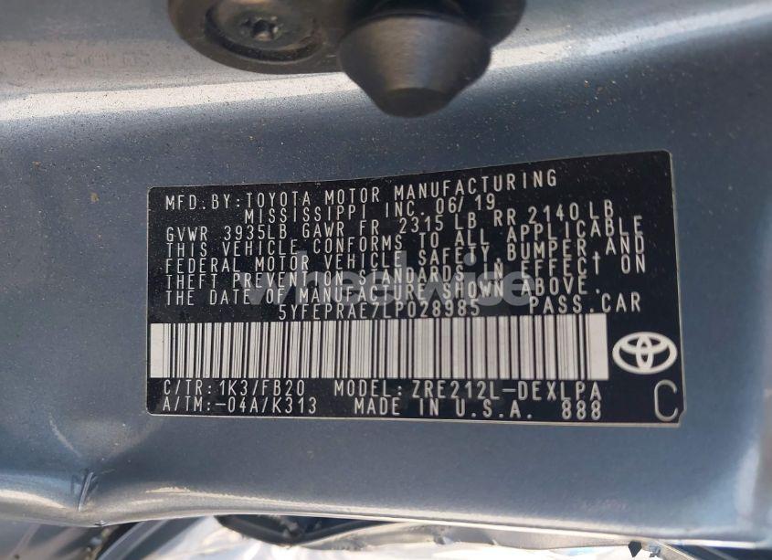 Photo 9 of 2020 Toyota Corolla LE (VIN 5YFEPRAE7LP028985)