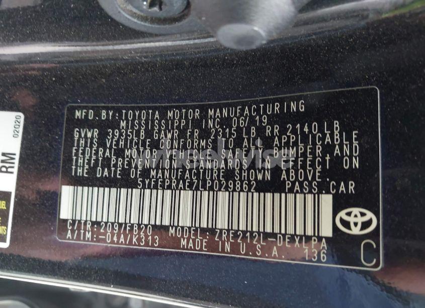 Photo 9 of 2020 Toyota Corolla LE (VIN 5YFEPRAE7LP029862)