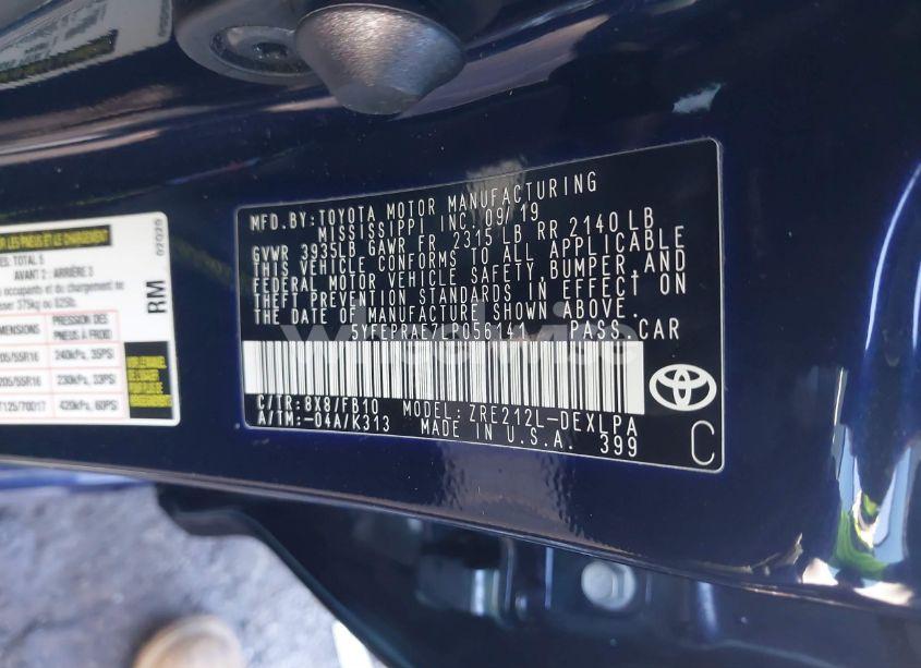 Photo 9 of 2020 Toyota Corolla LE (VIN 5YFEPRAE7LP056141)