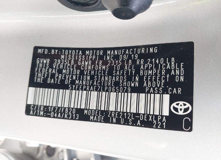 Photo 9 of 2020 Toyota Corolla LE (VIN 5YFEPRAE7LP065079)