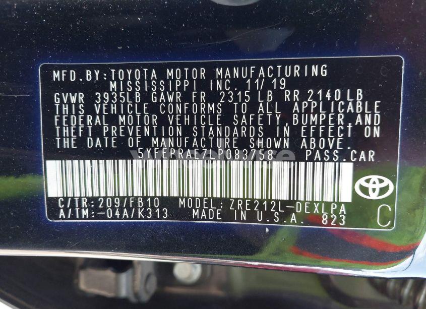 Photo 9 of 2020 Toyota Corolla LE (VIN 5YFEPRAE7LP083758)