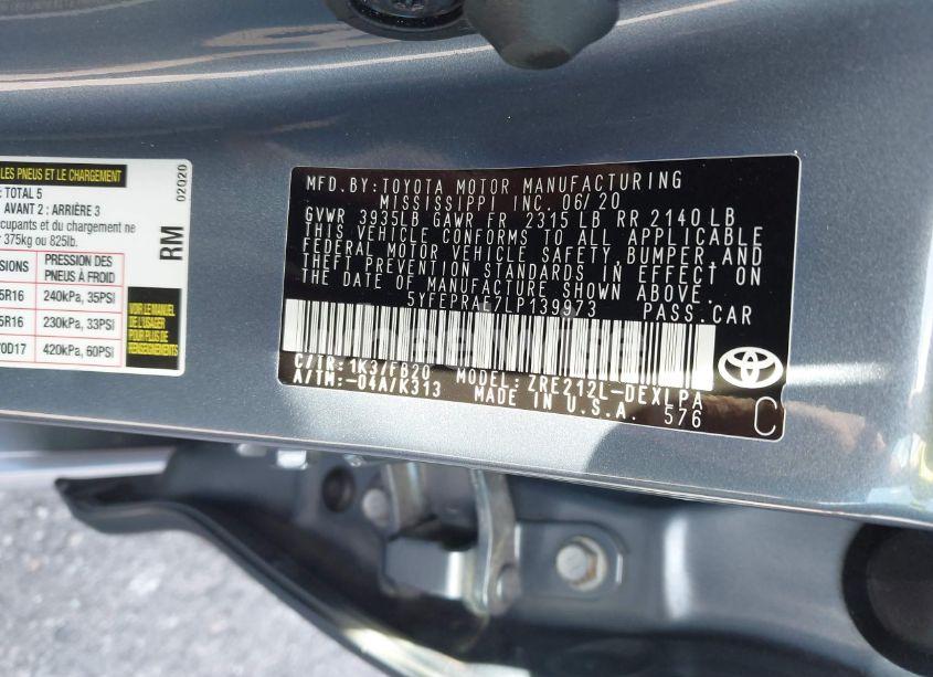 Photo 9 of 2020 Toyota Corolla LE (VIN 5YFEPRAE7LP139973)