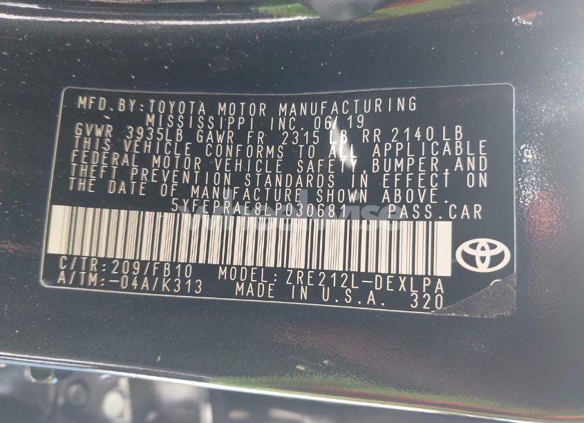 Photo 9 of 2020 Toyota Corolla LE (VIN 5YFEPRAE8LP030681)