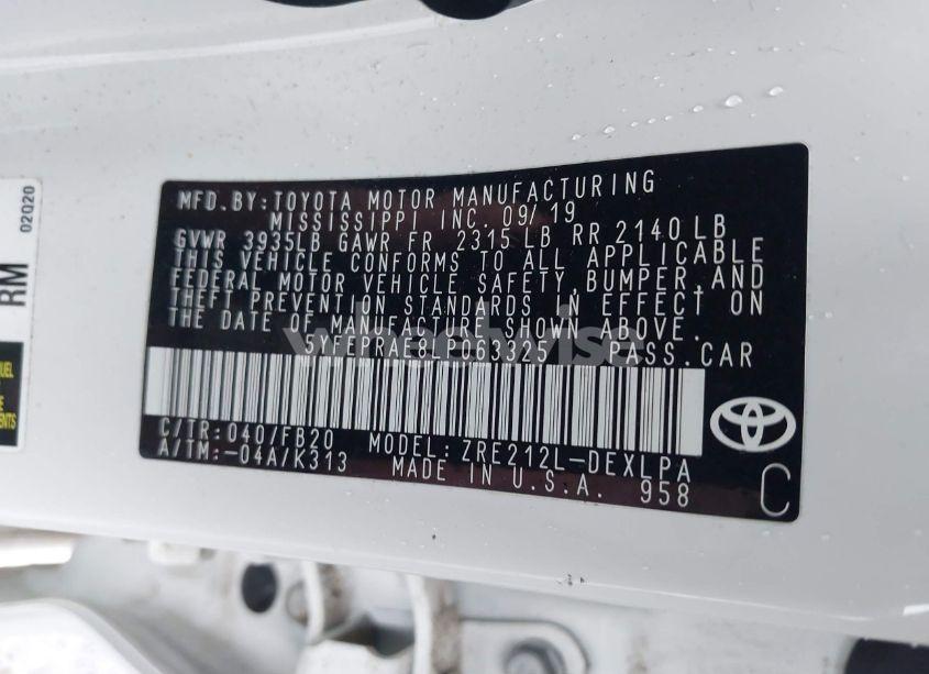 Photo 9 of 2020 Toyota Corolla LE (VIN 5YFEPRAE8LP063325)