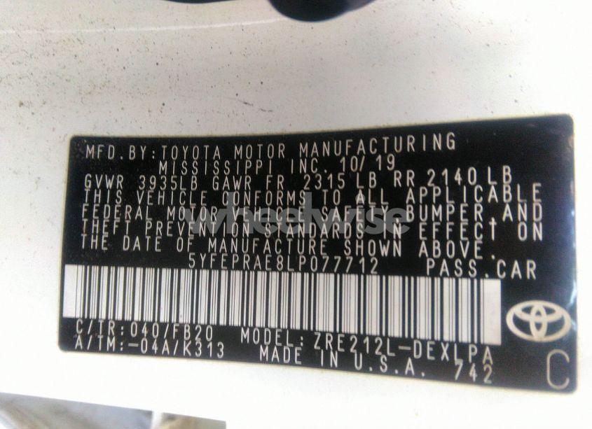 Photo 9 of 2020 Toyota Corolla LE (VIN 5YFEPRAE8LP077712)