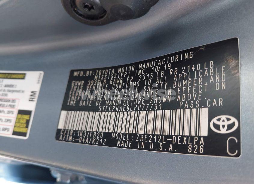 Photo 9 of 2020 Toyota Corolla LE (VIN 5YFEPRAE8LP077791)